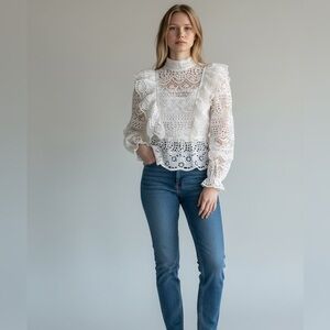 Sea White Eyelet Lace Peplum Blouse